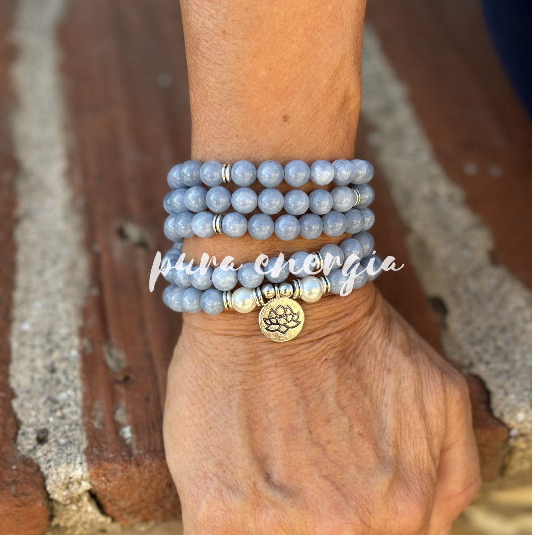 Bracelet Mala "Lotus" en amazonite