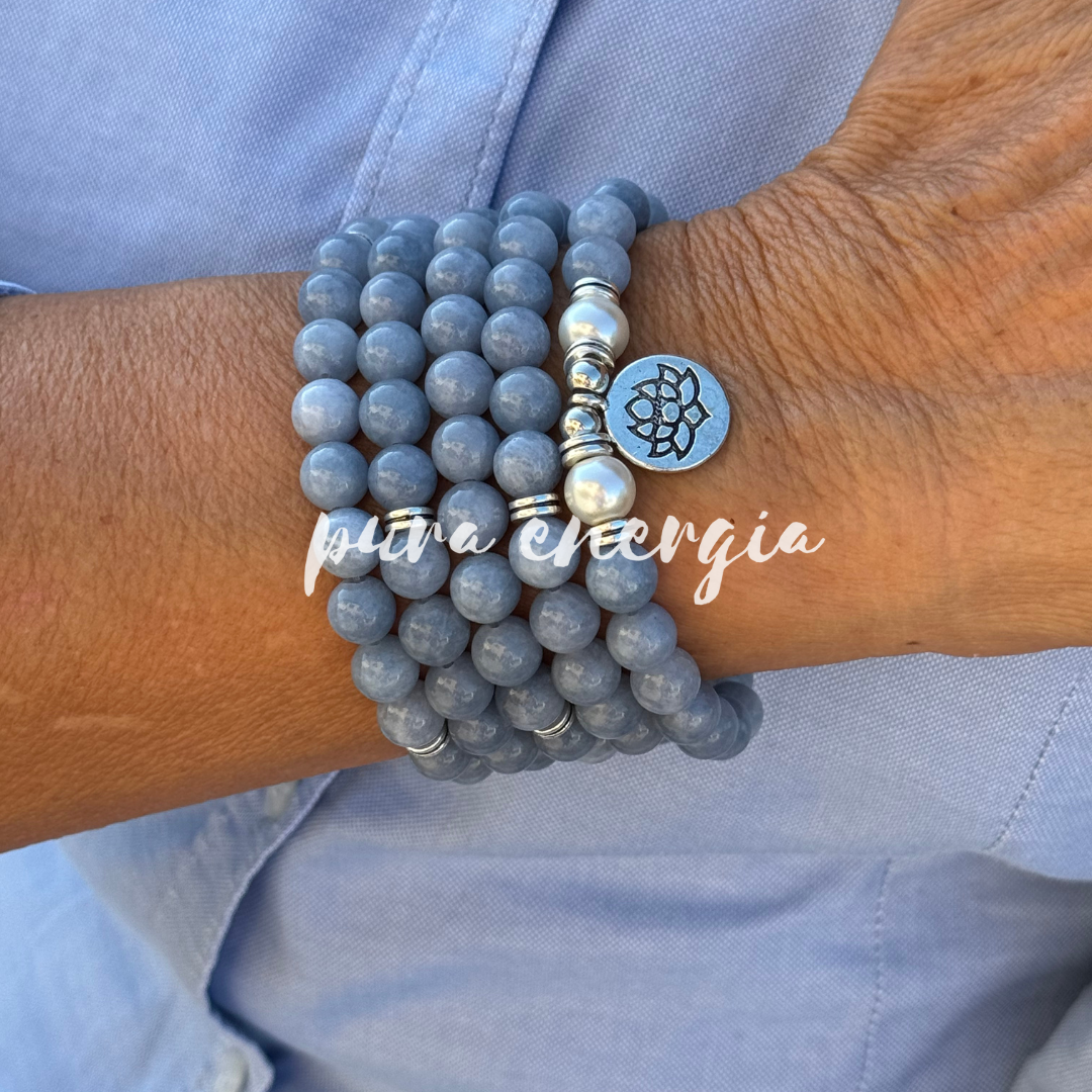 Bracelet Mala "Lotus" en amazonite