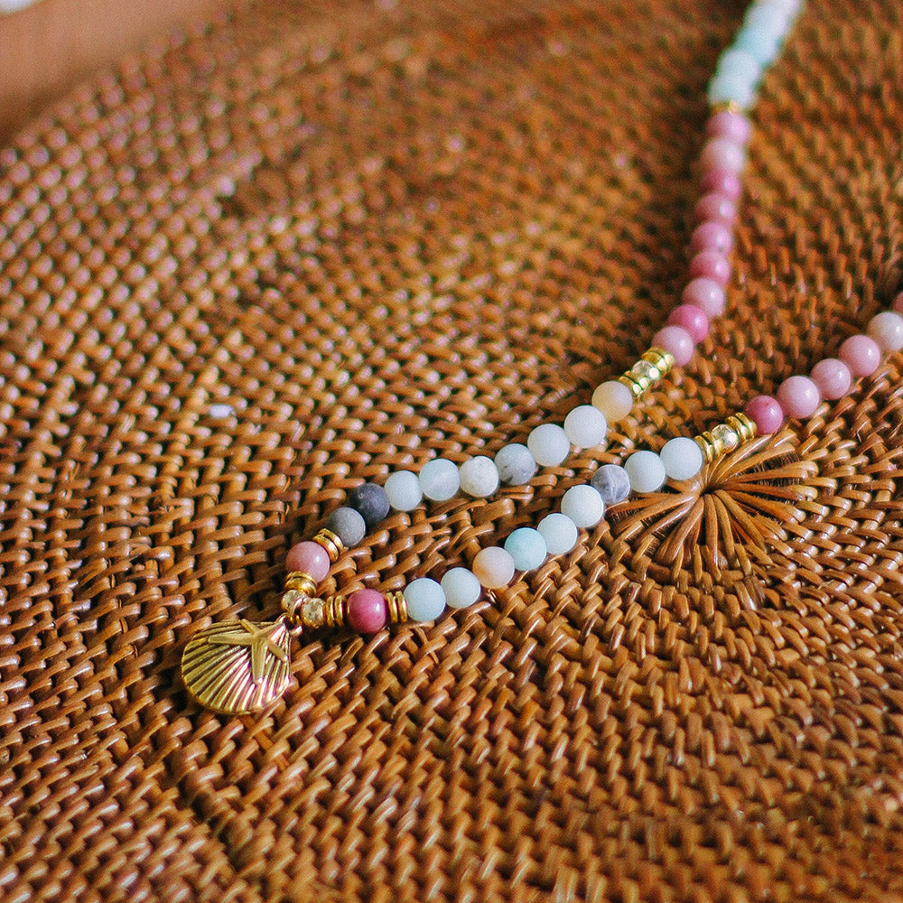 Bracelet Mala "Océan" en Amazonite et Rhodochrosite