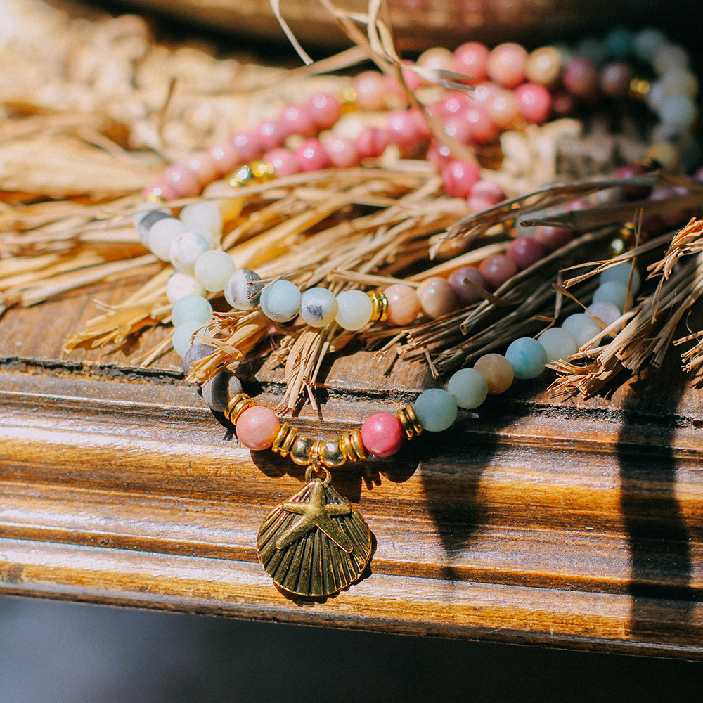 Bracelet Mala "Océan" en Amazonite et Rhodochrosite