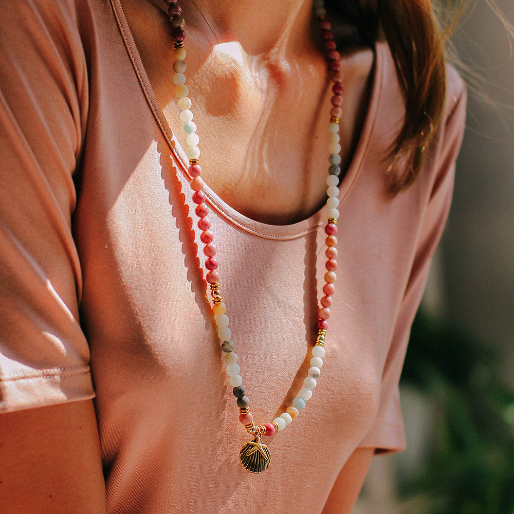 Bracelet Mala "Océan" en Amazonite et Rhodochrosite