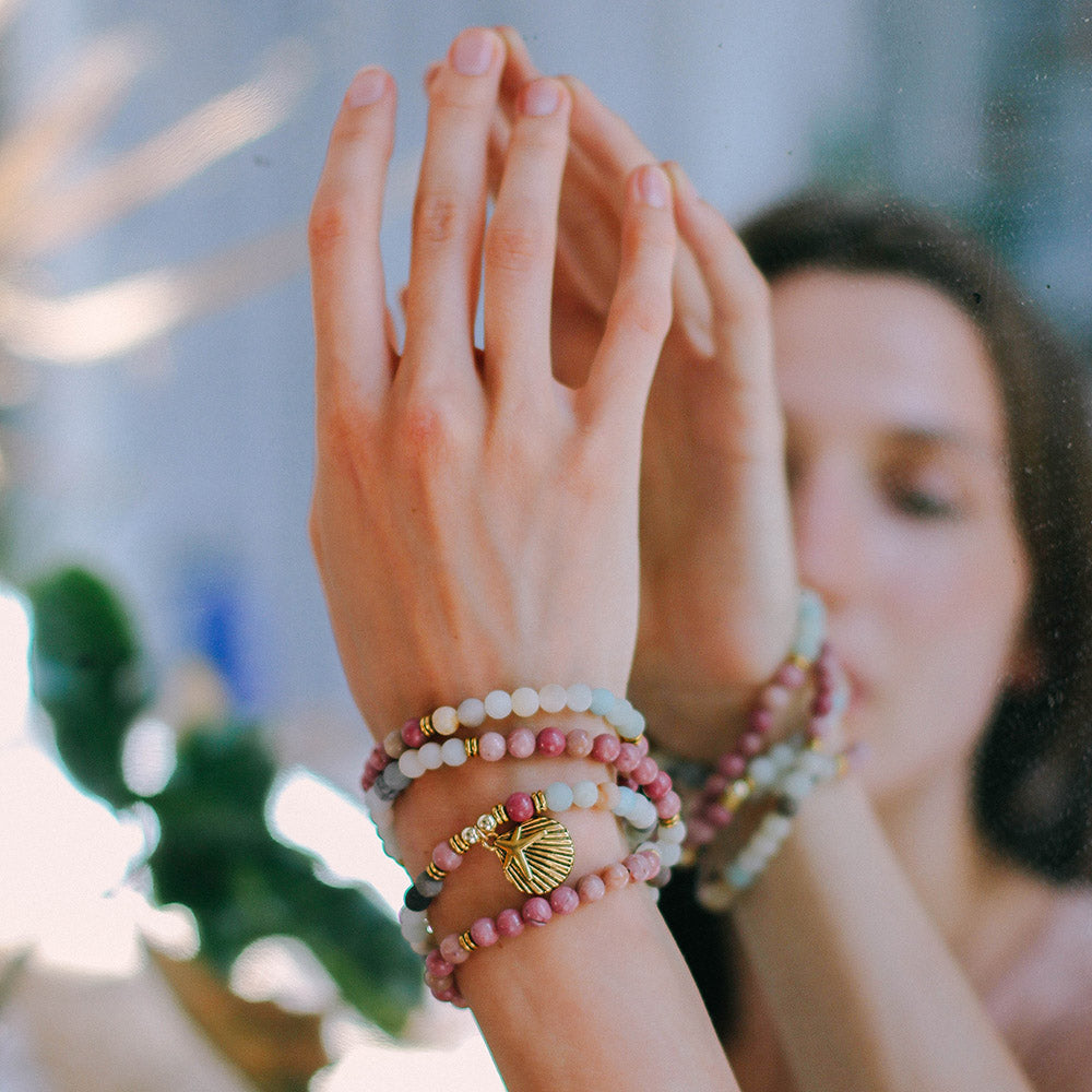 Bracelet Mala "Océan" en Amazonite et Rhodochrosite