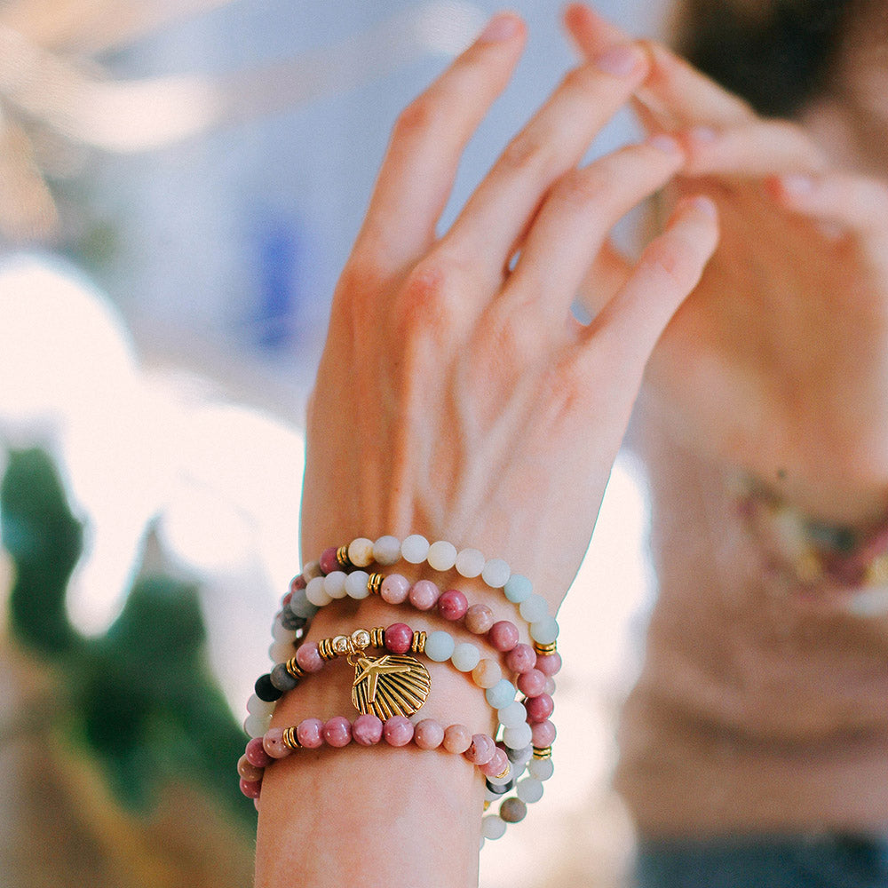 Bracelet Mala "Océan" en Amazonite et Rhodochrosite